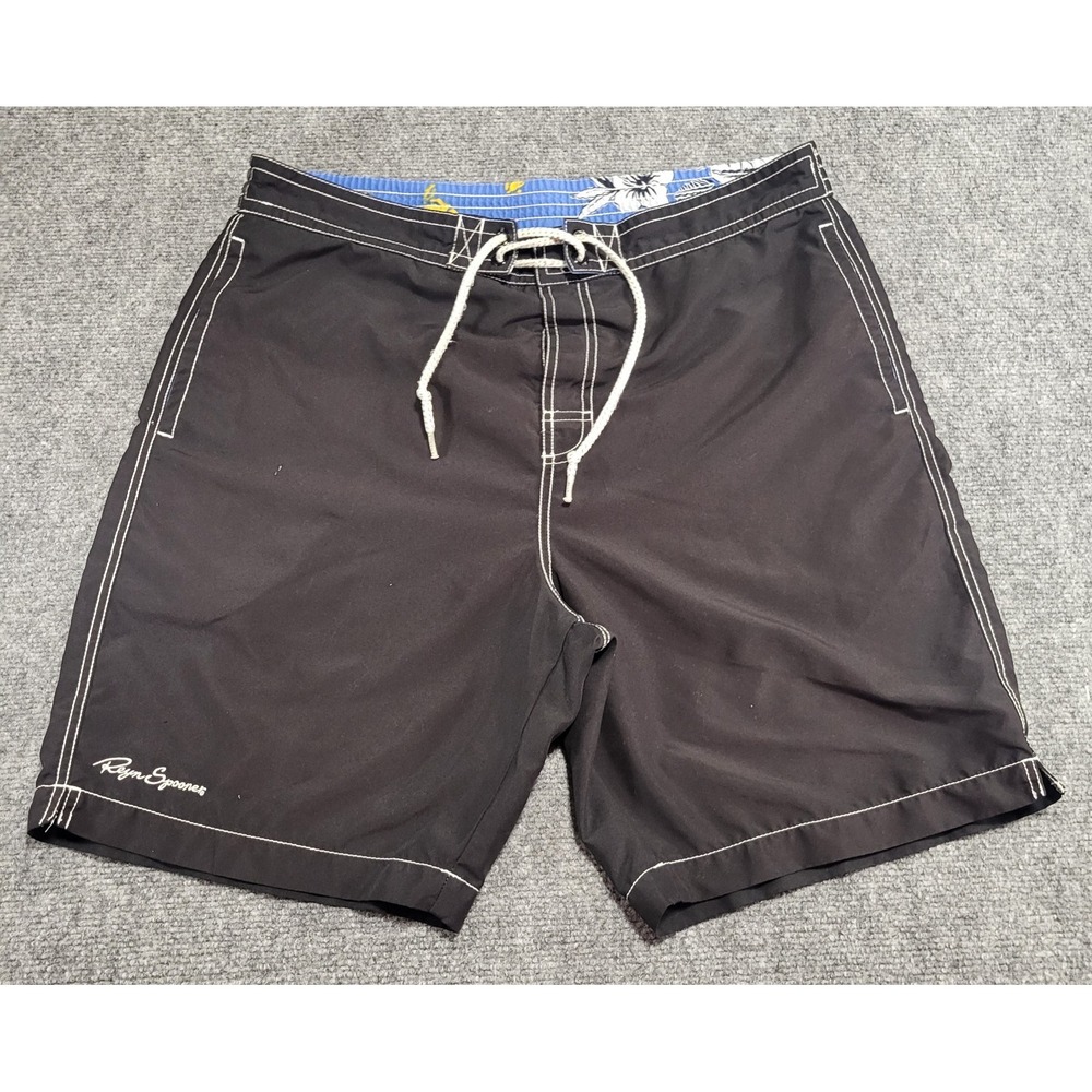 Reyn Spooner Men's Black Swim Trunks Board Shorts Coral Nautical Size Large